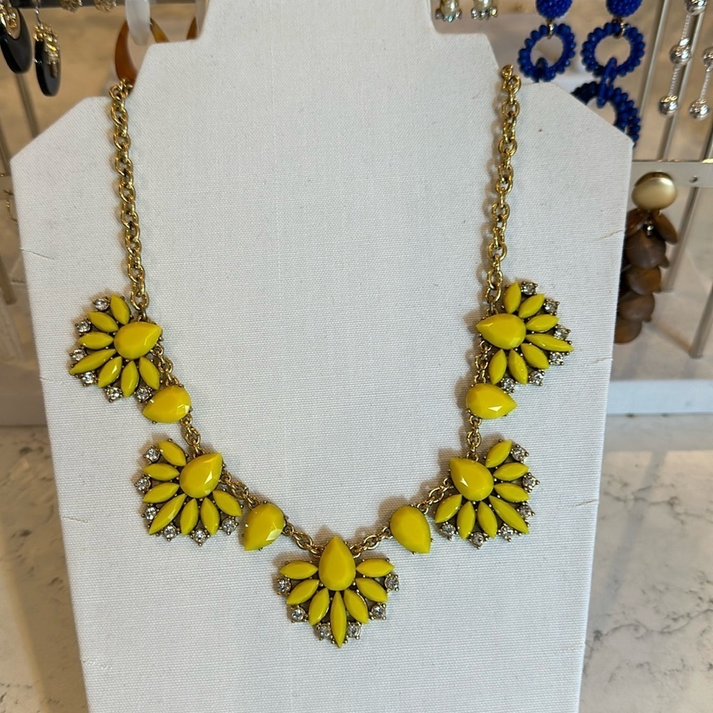 J Crew yellow and crystal stone costume necklace